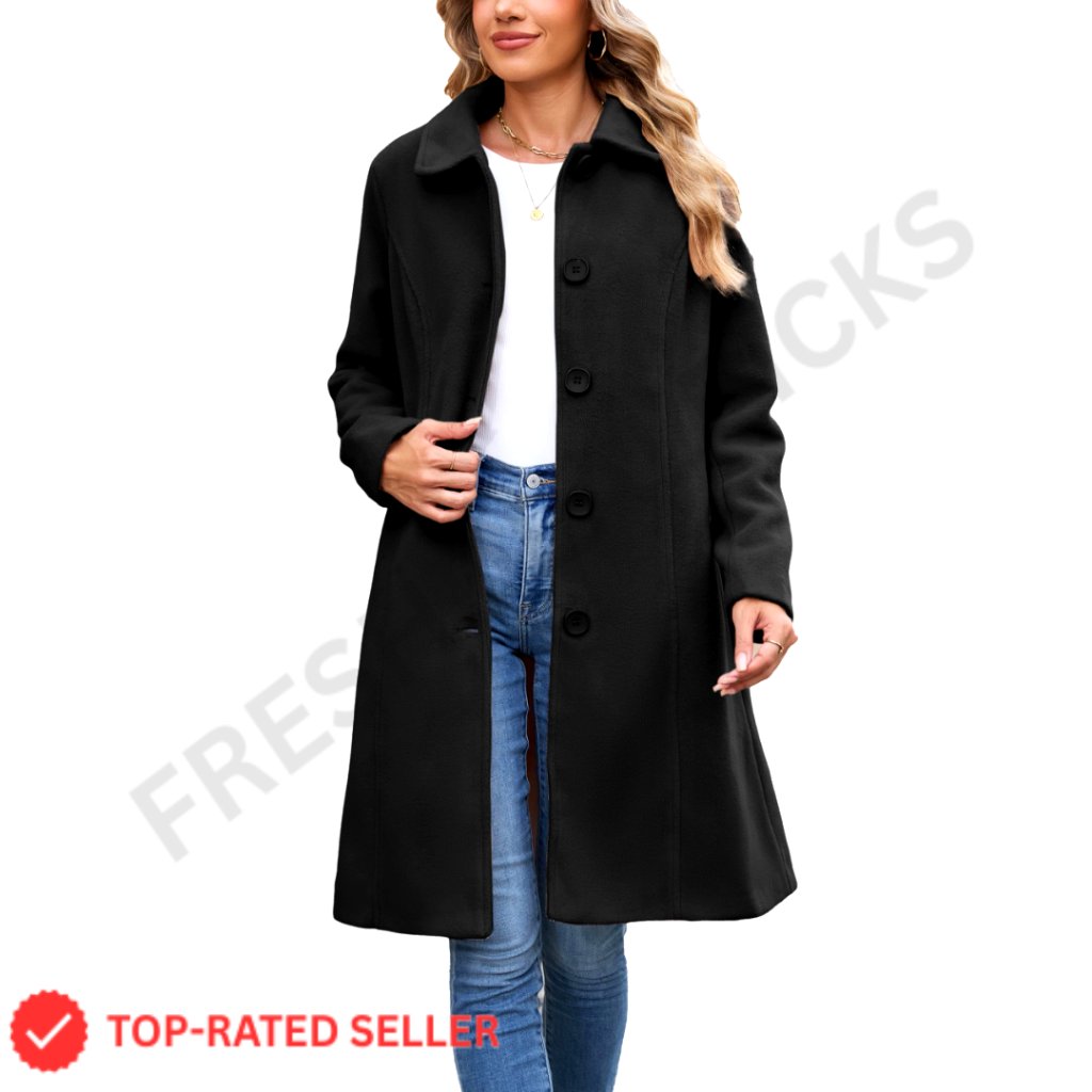 Elegant Classic Pea Coat Single Breasted Winter Overcoat Knee Length Fully Lined